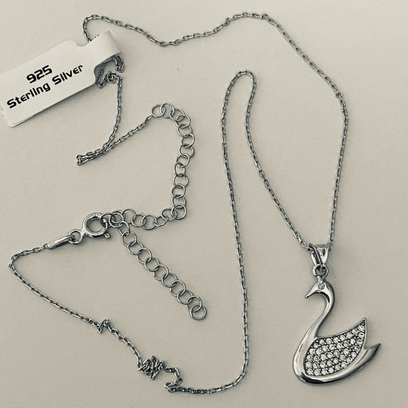 Swan 925 silver necklace cubic zirconia stones - Picture 4 of 5